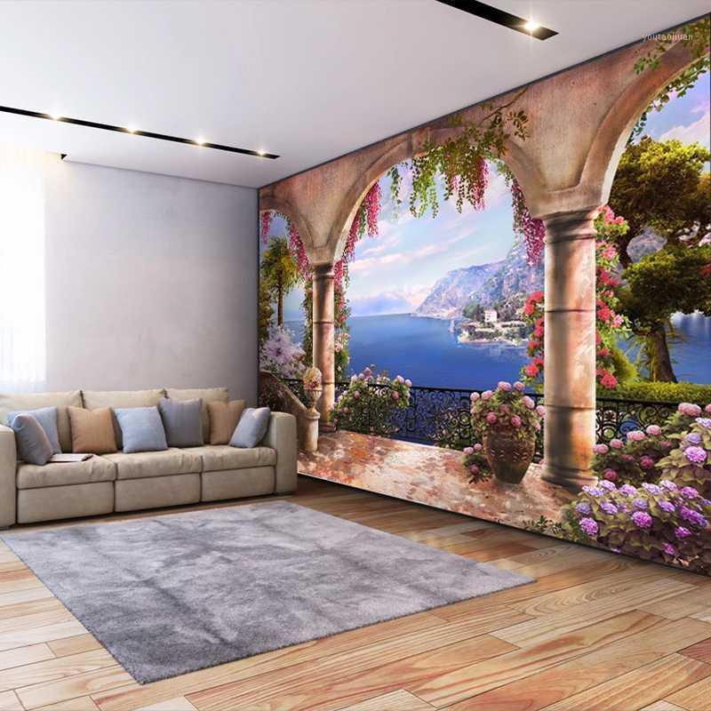 

Custom 3D Photo Wallpaper Garden Balcony Sea View 3D Wall Painting Bedroom Living Room Sofa Decoration Wall Mural Papier Peint1, Silk cloth