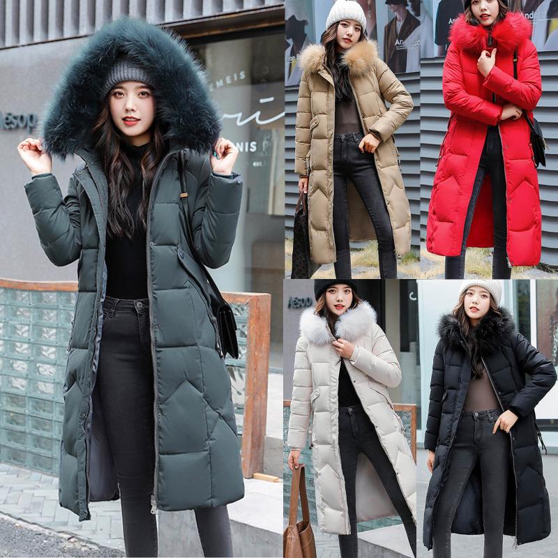 

2020 new Fashion Womens Winter Jacket Parkas Warm Overcoat Slim Fur-collar Zipper Thicker Coat Elegant Outwear Female Kailis N, White