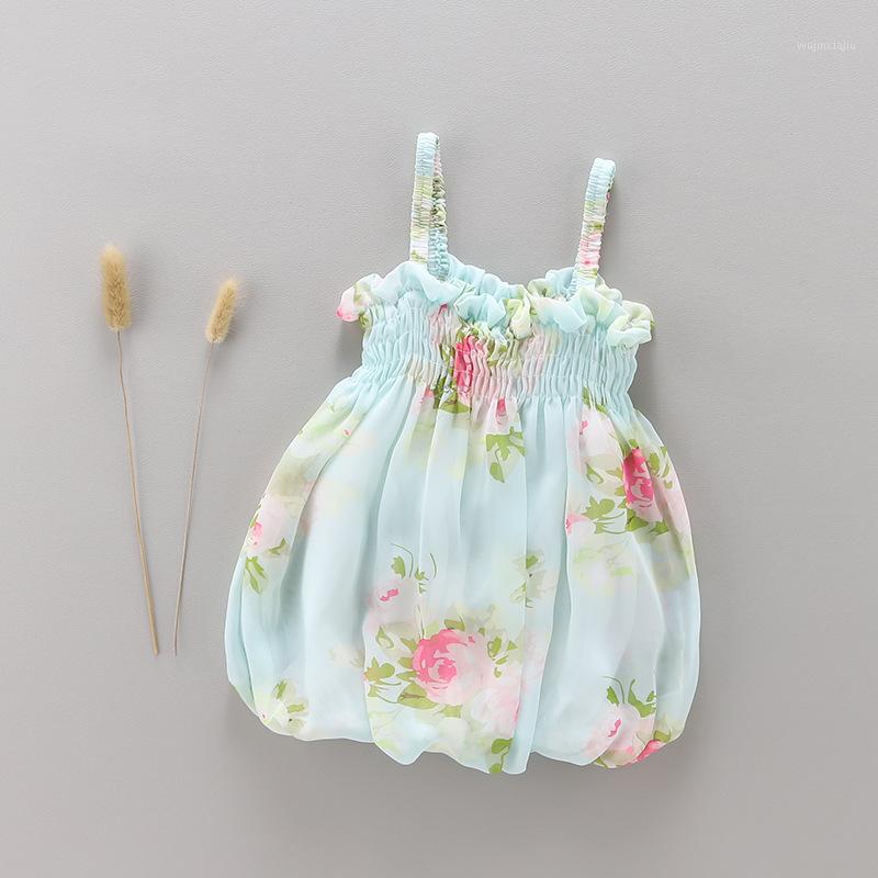 

Baby Girls Floral Print Dress Sleeveless Summer Dresses Lantern Style 2020 New INS Cute Newborn baby Girls Clothes Age For 0-24M1, White