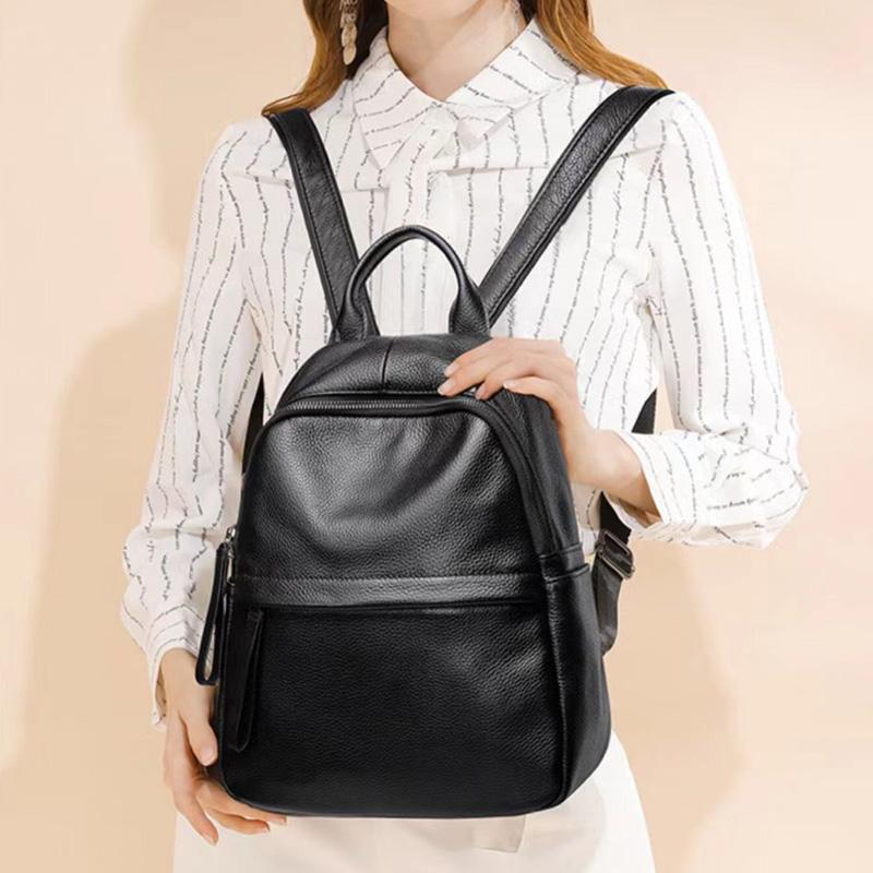 

CHSANATO 2021 Fashion Women Backpack High Quality Female Cowhide Leather School Bag For Teenager Girls Travel Shoulder Bags, 16009 black