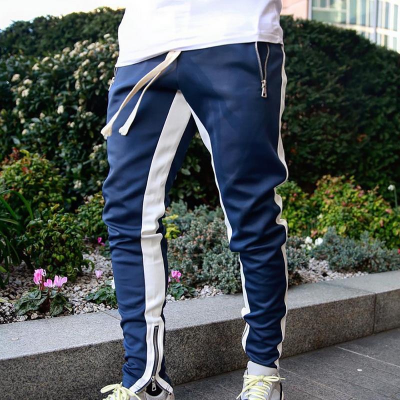 

LOOZYKIT Plus Men Outdoor Streetwear Male Zipper Gym Workout Sports Pants Long Drawstring Stripe Trousers Fitness Sweatpants