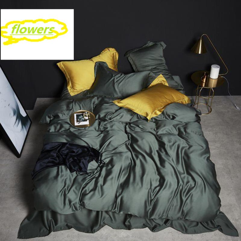 

SRF Women Green 100% Silk Bedding Set Beauty Double  King Duvet Cover Bed Linen Fitted Sheet Pillowcase, Yellow