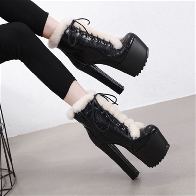 

2020 White Ankle High Heels 16 in Lady Rentals-up Winter Woman Snowshoes Warm Women's Boots 0fj7, Black.