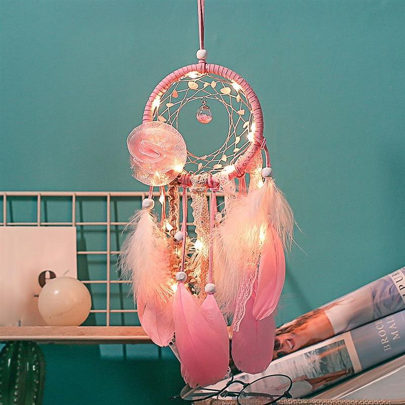 

Dream Catcher Pink real feather Dreamcatcher female birthday gift materials hanging decoration department Indianancienthand net