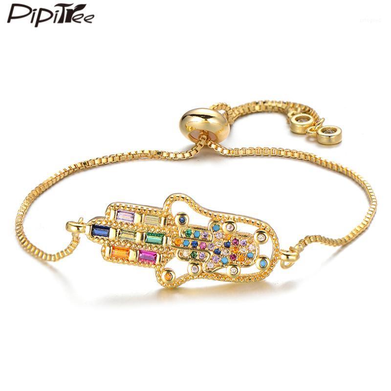 

Charm Bracelets Pipitree Unique Hollow Double Hamsa Hand Bracelet Trendy Cubic Zirconia For Women Lady Slider Chain Pulsera Mujer1