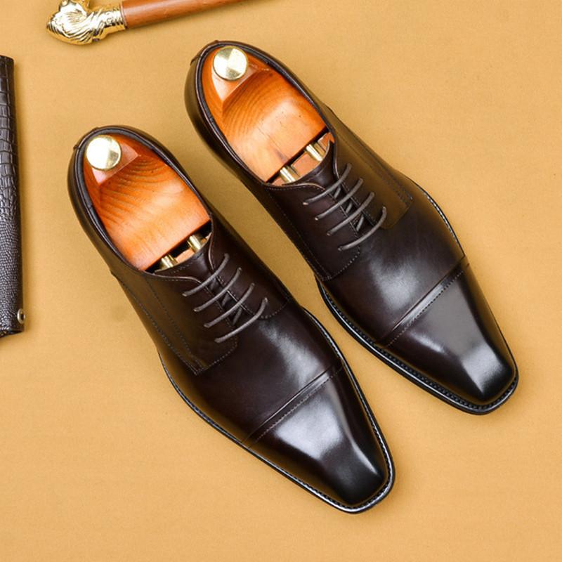 

2020 Autumn Men leather shoes business dress suit shoes men brand Bullock genuine leather black wedding mens office