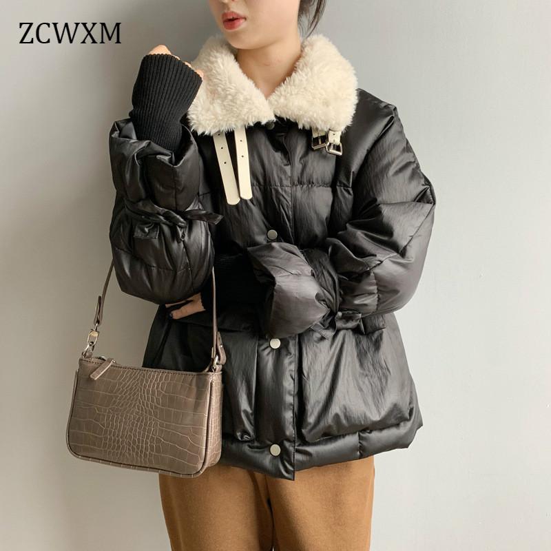 

ZCWXM Down Cotton Coat Winter Short Cotton Single Breasted Overcoat Women's Thick Solid Color Chic Loose Cotton-padded Jacket, Pink