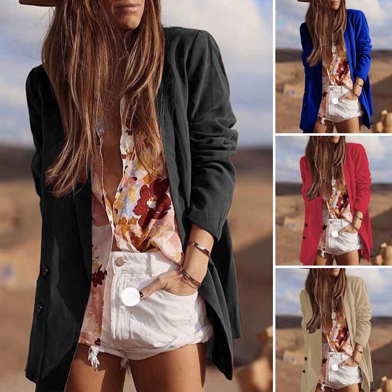 

Women' Solid Blazers 2021 Stylish Coats Single Button Overcoats Female Outwears Office Lady Autumn Tops Blazers Thin Tops Plus, Beige