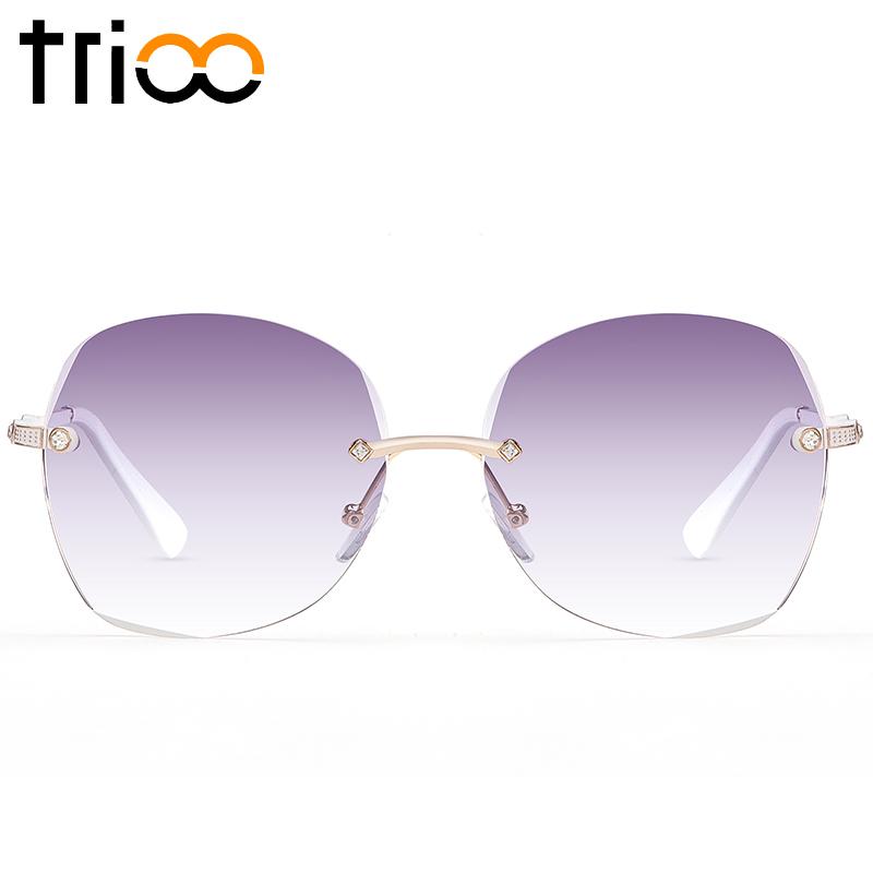

TRIOO Oversized Gradient Shades Elegant Rimless Female Sun Glasses Brand Designer Rhinestones Decoration Sunglasses For Women