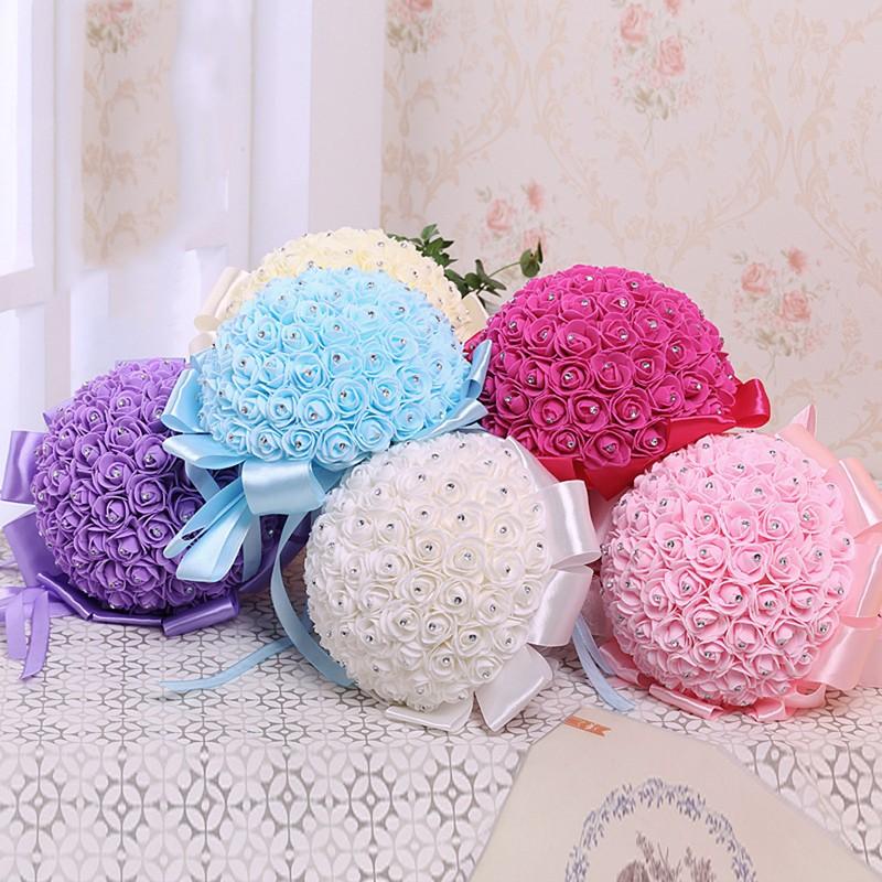 

Handmade Bridal Artificial Foam Roses Flower Bride Flower Bouquet Wedding Party Home Decoration C42, Lake blue
