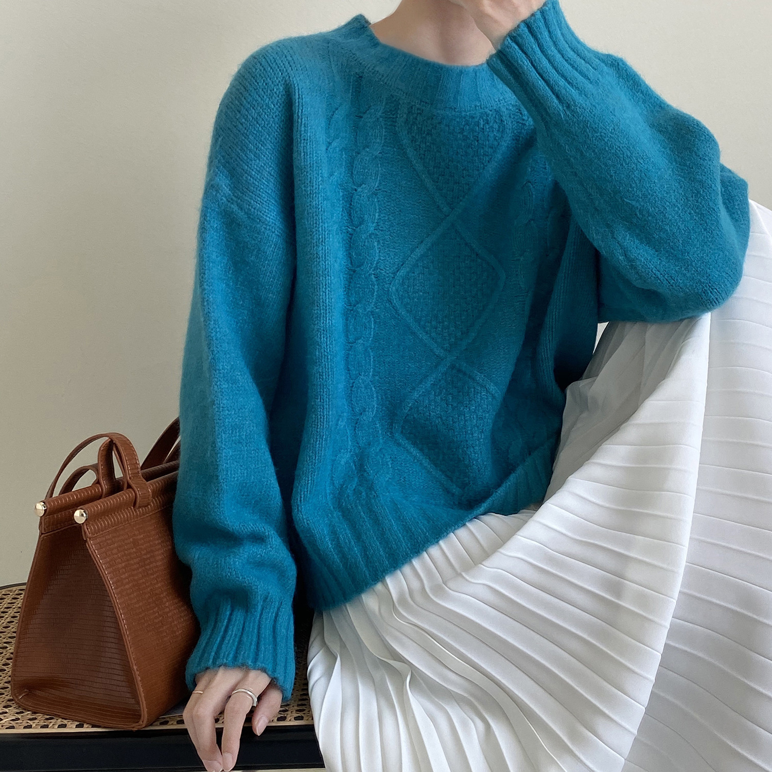 

2021 New Autumn Blue O-neck Long Sleeve Women Warm Sweater Pure Color Winter Thick Pullovers Pull Femme Ppa5, Purple
