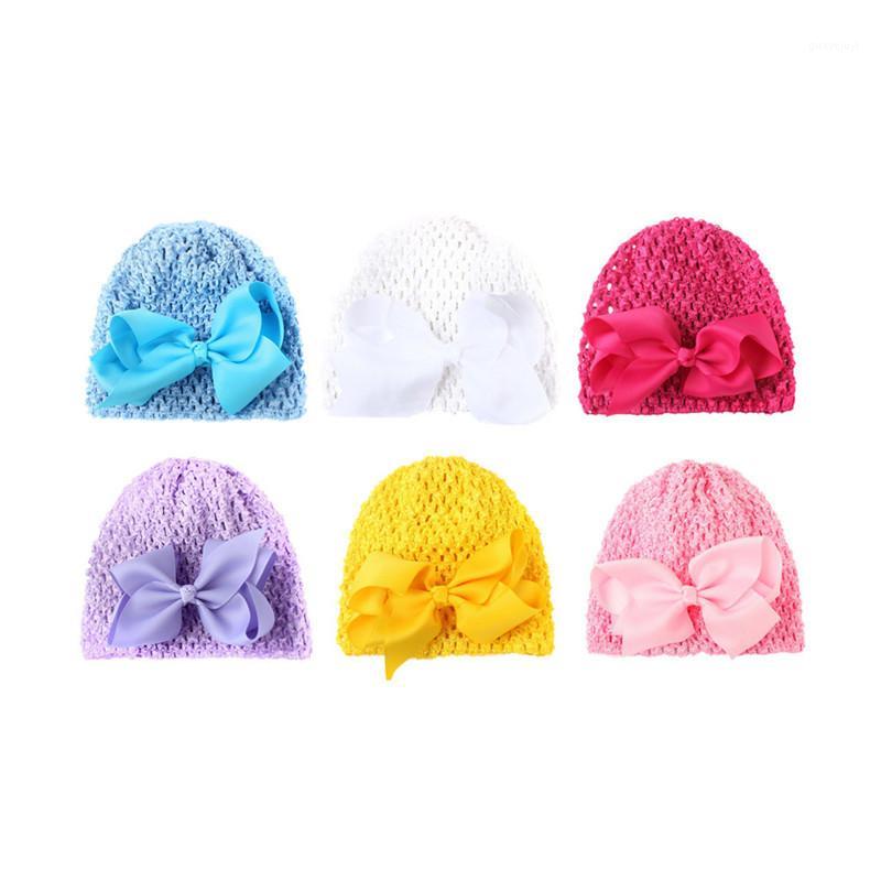 

2020 new Bow Girls Baby hat crochet handmade photography props,knitted cute newborn spring summer hat,Solid baby girl cap1, White