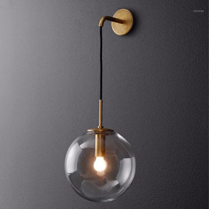 

Post-modern glass Wall Lamp Gray Clear Glass Ball shade bedroom Bedside Wall Light fixture restaurant hotel aisle stair lighting1