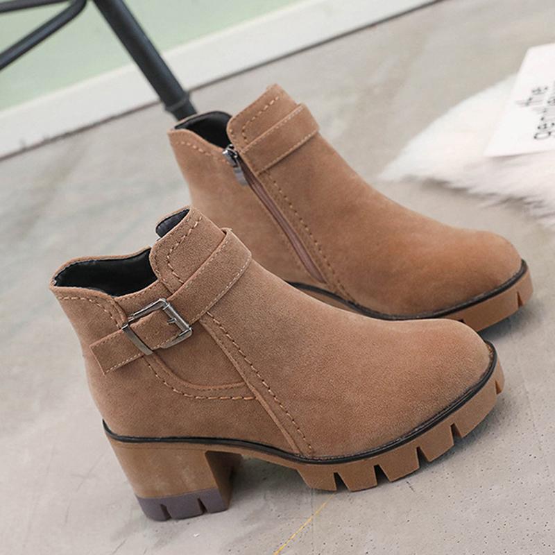 

Women Boots Autumn Winter Boots Classic Zipper Snow Ankle Winter Suede Warm Snow Shoes Botas Mujer, Khaki