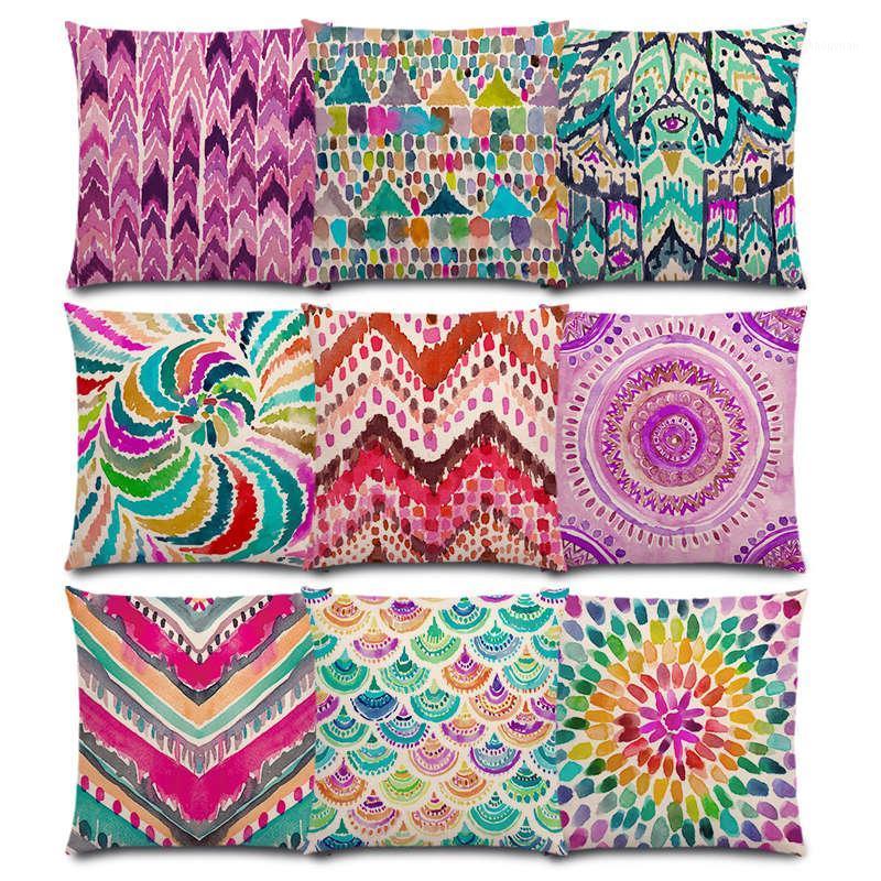 

Watercolor Boho Mandala Waves Coral Camo Stripe Paisley Geometry Rainbow Prints Colorful Good Cushion Cover Sofa Pillow Case1, A018416