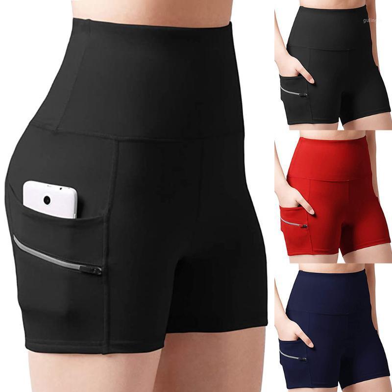 

Women' Solid Double Pocket Yoga Shorts High Waist Seamless Push Up Tight Elastic Sport Shorts Running Fitness Gym Bikes Clothes1, Black