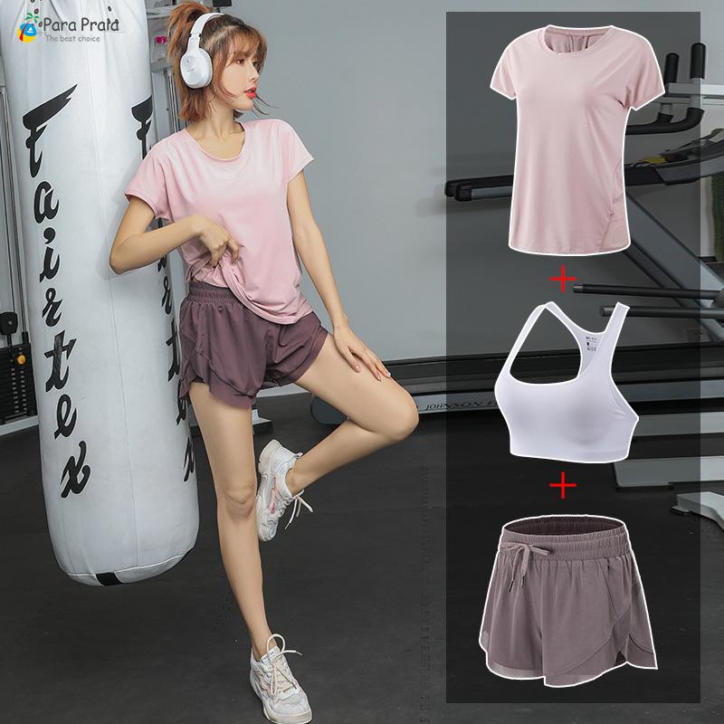 

Para Praia Training Wear Yoga Set Sportswear for Women Three Piece Fitness Clothing Women Sports Shorts Gym Workout Crop Top, Set 8
