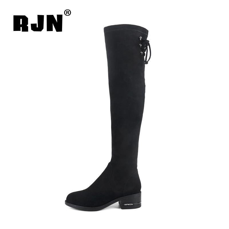

RJN Women's High Boots For Winter Low Heel Lace Up Suede High Quality Comfort Walking Fashion Warm 2020 New Women's Shoes RC843, Black