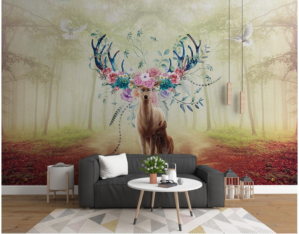 

3d wallpaper custom photo Fantasy Forest Elk Flower tv background wall living room home decor 3d wall muals wall paper for walls 3 d, Non-woven wallpaper