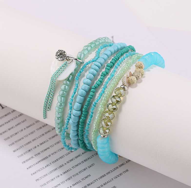 

7pcs/set Handcraft Boutique Fashion Multilayer Crystal Stone Beads Strand Bracelets Bangles Pulseras Boho Mujer