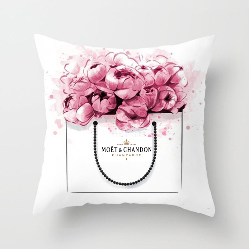 

Home Decoration 45*45CM Pillow Cover Hand Painted Flowers Perfume Camera Super Soft Chair Cushion Cover For Sofa Pillow Case