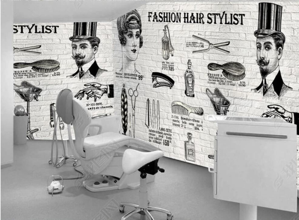 

3d wallpaper custom photo mural European and American brick wall barber shop beauty shop home decor 3d wall murals wallpaper for living room, Non-woven wallpaper