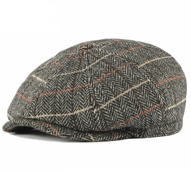 

HT2759 Beret Autumn Winter Wool Hat Ivy Flat Cap Men Vintage Plaid Octagonal Newsboy Cap Artist Painter Hat Men Women Beret, Khaki