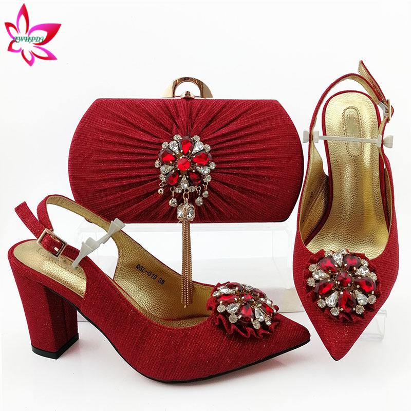 

Summer New Arrivals Matching Shoes and Bag Set In Heels Italian Shoes and Bag Set for African Party in Red Color For Wedding, Black