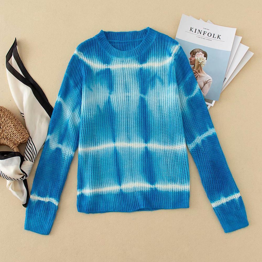 

2021 New Tie-dye Women Sweaters Pullovers Autumn Winter Wool Cashmere Soft Fashion Thick Warm Female Pullover Outwear Izz2, Blue