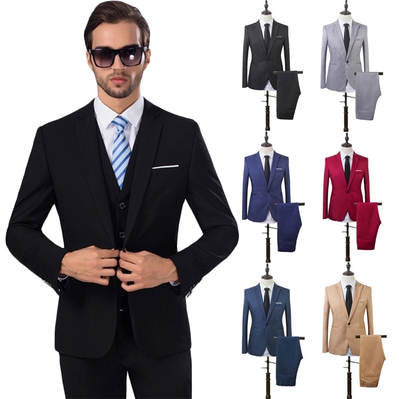 

2 Pcs Mens Fashion Plaid Boutique Formal Business Suit Jackets Men Groom Wedding Dress Suit Coats Mens Casual Suit Blazers 201106, Blue