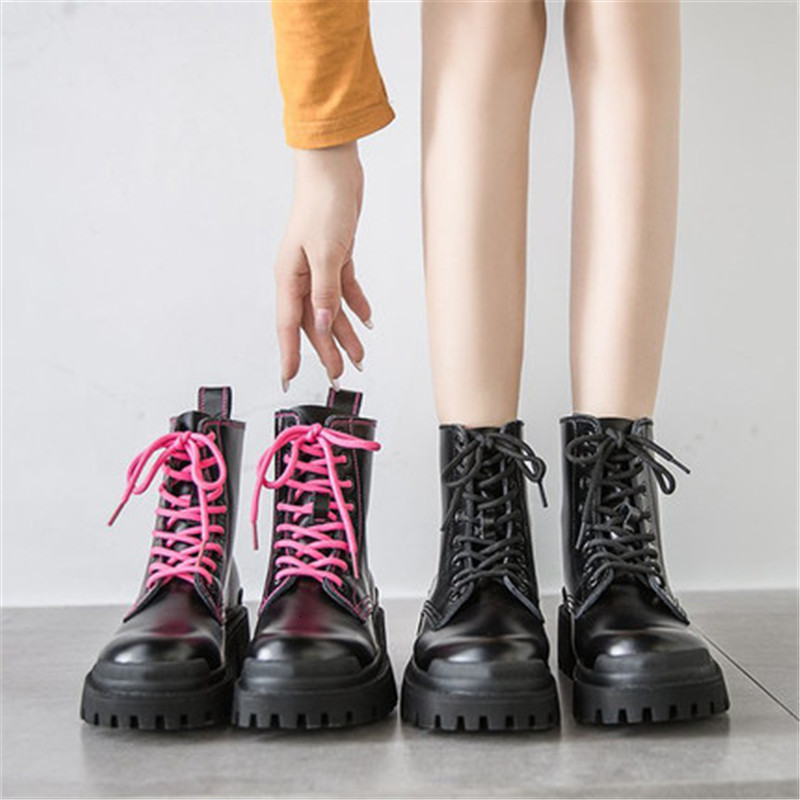 

New Punk 2021 Boots Proof Women's Leather Water From Plutonium Woman with Thick Bottom Rentals to Mujer OD21, Black