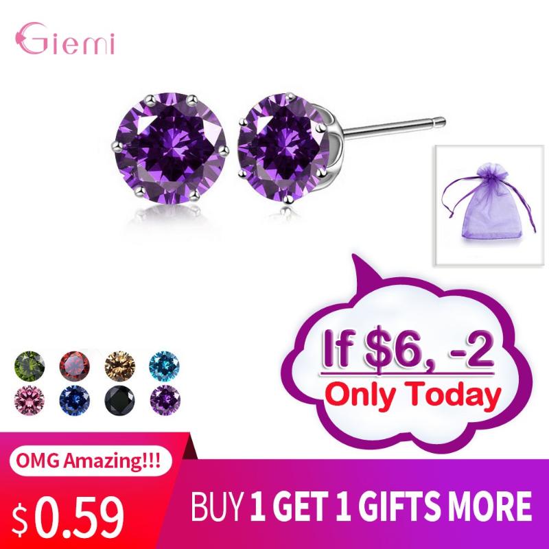 

Stud Collection Cubic Zirconia CZ Stone 6MM Fashion Jewelry Earrings 925 Sterling Silver Women Gifts 20 Colors
