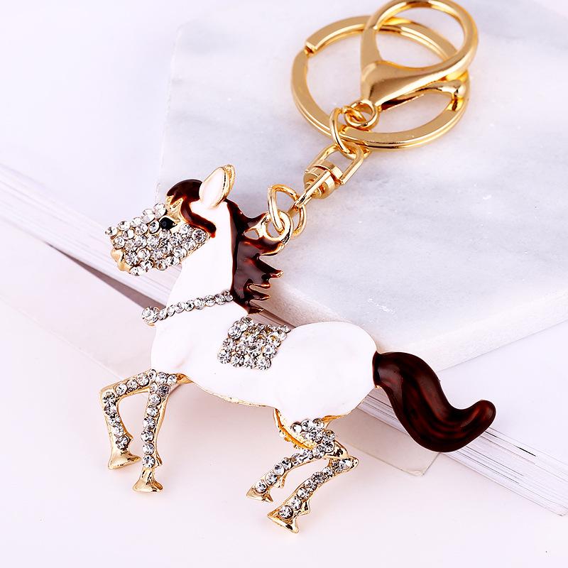 

Fashion Alloy Oil Painting Horse Keychain Rhinestone Crystal Lovely Animal Jewelry Women Girl Party Handbag Pendant Ornaments