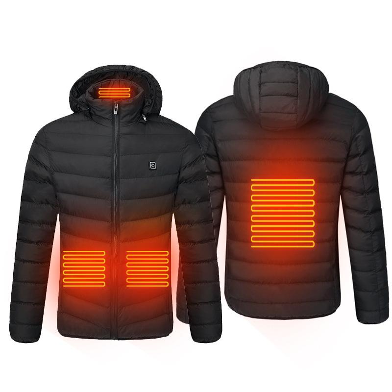 

PARATAGO New Winter Heating Jackets Men Women Heated Warm Clothing USB Heat Outdoor Long Cotton Hiking Hunting Ski Coats P9113-4, Black 2 heated zones