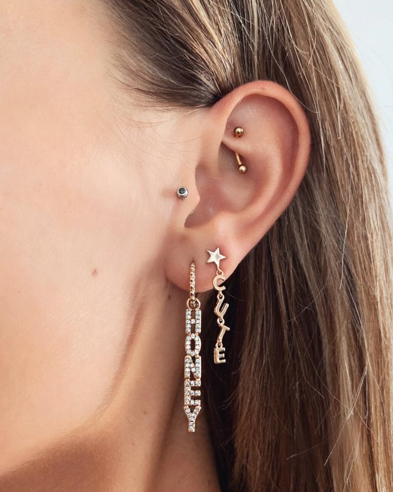 

Silver color gold color fashion jewelry for women valentine's Day gift cz letter Honey charm dangle earring1