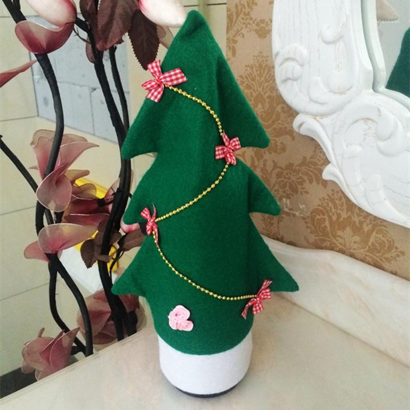 

1PC Christmas Green Tree Shape Wine Bottle Wine Cover Bag Home Party Decorations Covers New Year Home Kitchen Decorating Tools1