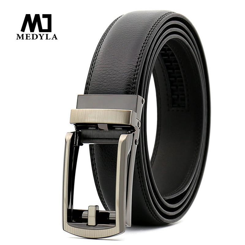 

MEDYLA Fashion Automatic Buckle Men's Belt Genuine Luxury Leather Strap High Quality Male Belts Business Black Coffee Color