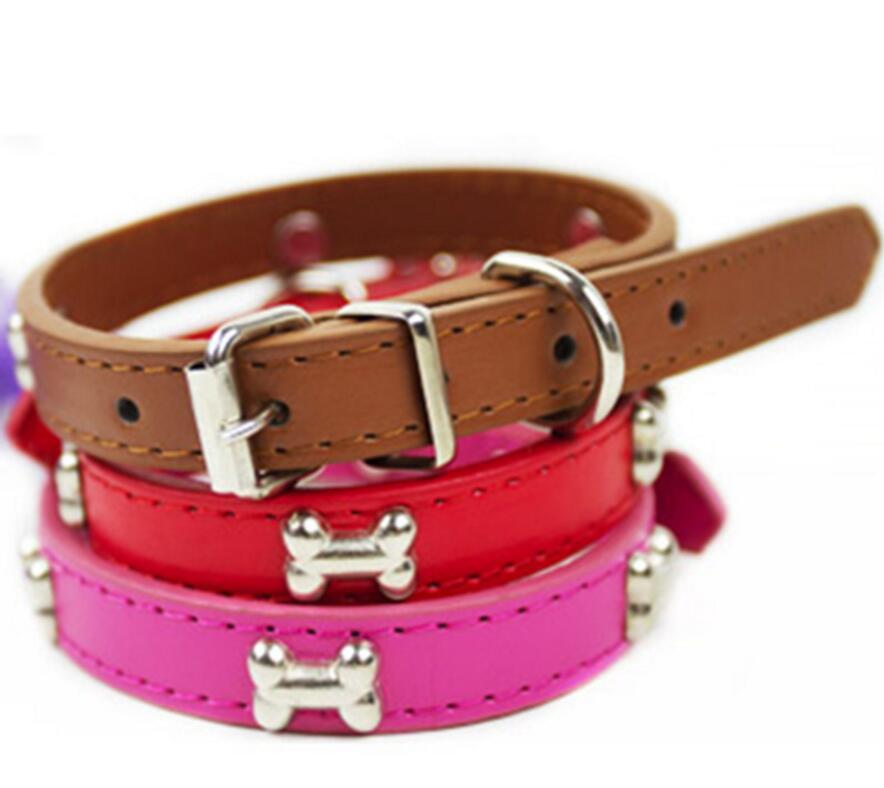 

Fashion pet dog collar PU dog cat collar bone decoration Collars For puppy small Medium Breeds leather 2