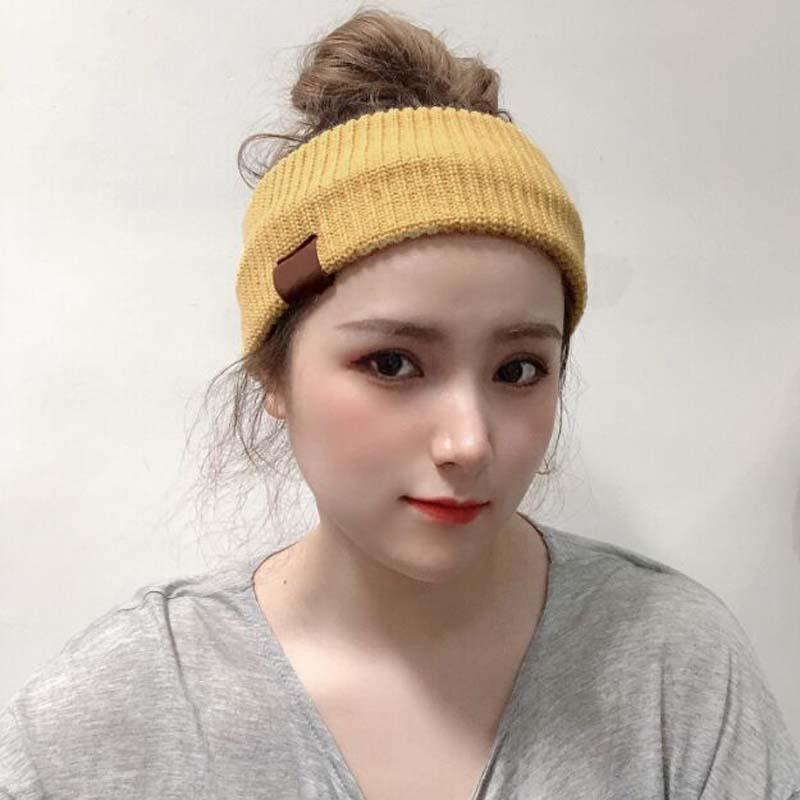 

XEONGKVI Korean INS Online Celebrity Pure Color Skullies Beanies Autumn Winter Knitted Hats For Women Horsetail Hair Band, Black