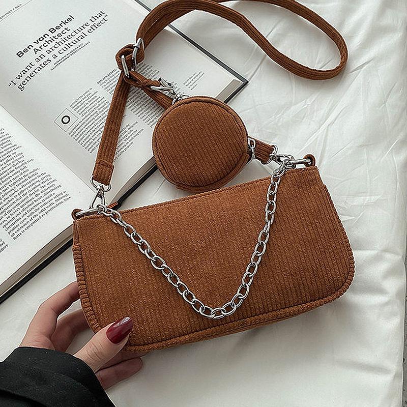 

Corduroy Half Moon Bags Luxury Handbags Small Designer Crossbody Bags for Ladies Simple Winter Women's Shoulder Bag, Black