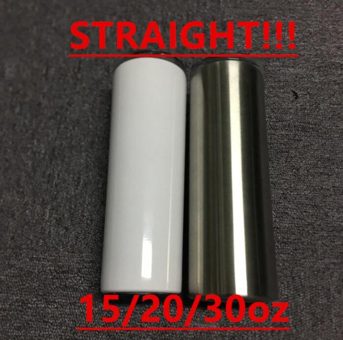 

STRAIGHT! 20oz Sublimation STRAIGHT Tumblers With Straw Stainless Steel Water Bottles Double Insulated Cups Drinking Coffee Milk Mugs DIY, Silve