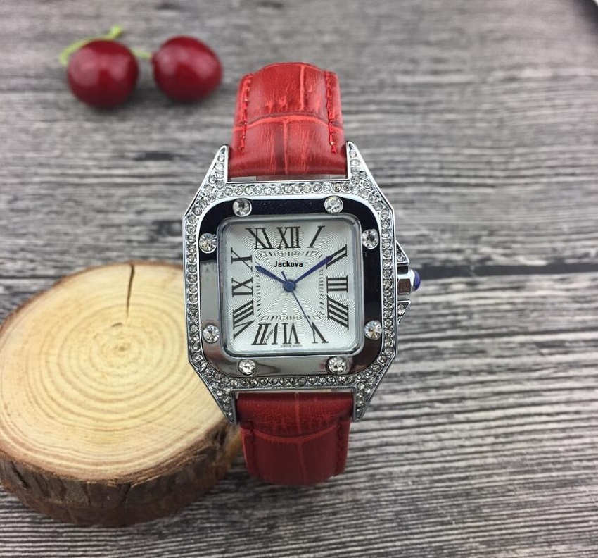 

Fashoin style square designer women watch quartz movement diamond iced out high quality leather dress watches lady clock montre de luxe, As pic