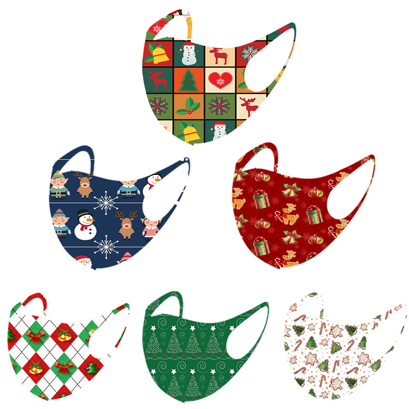

Kids Adult Printed Christmas Party Xmas Face Masks Fashion Anti Dust Snowflake Mouth Washable Reusable