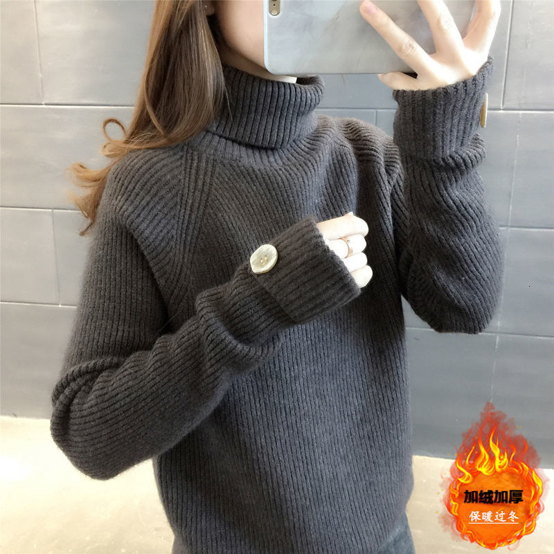 

2021 Autumn Winter New Turtleneck High Foreign Style Women's Sweater Loose and Versatile Bott 9I9A, Beige