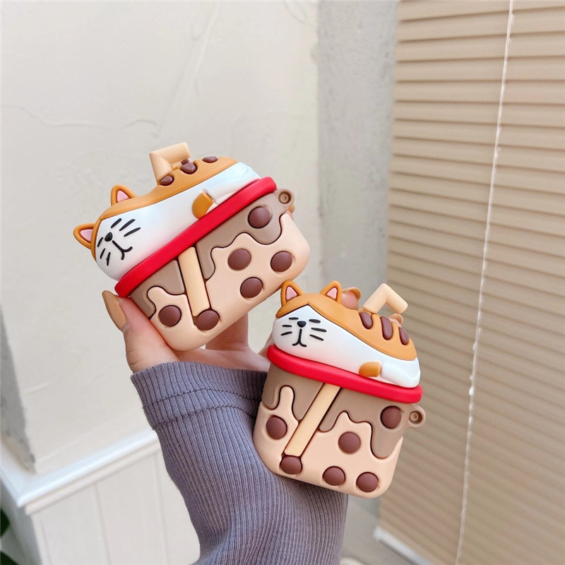 

For Airpods Pro Case 3D Cute Cartoon Milk Tea Cat Case For Apple Airpods 1/2 Case Soft Silicone Earphone Headphone Cover Fundas, For airpods 1/2