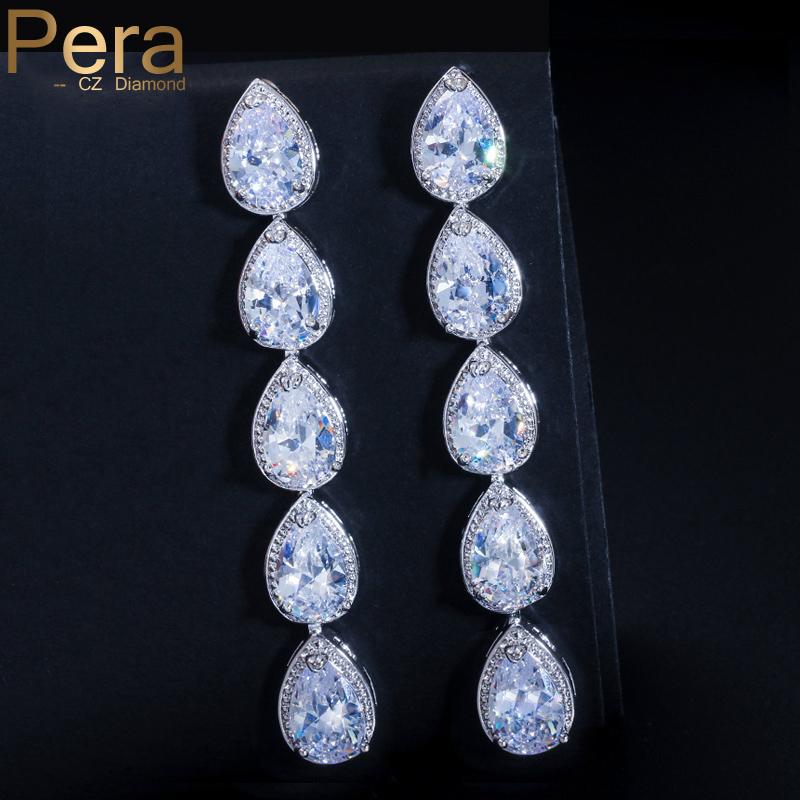 

Pera Classic Dangling Silver Color Water Drop Shape Women Party Jewelry For Gift Big Sparkling Long Cubic Zirconia Earrings E323