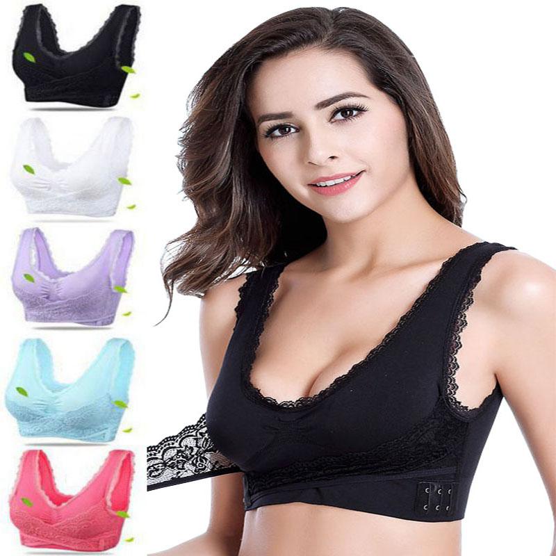 

Women Plus Size Seamless Bra Underwear Sexy Lingerie Lace Solid Color Cross Side Buckle Wireless Push up Breathable Sleep S-4XL, Beige