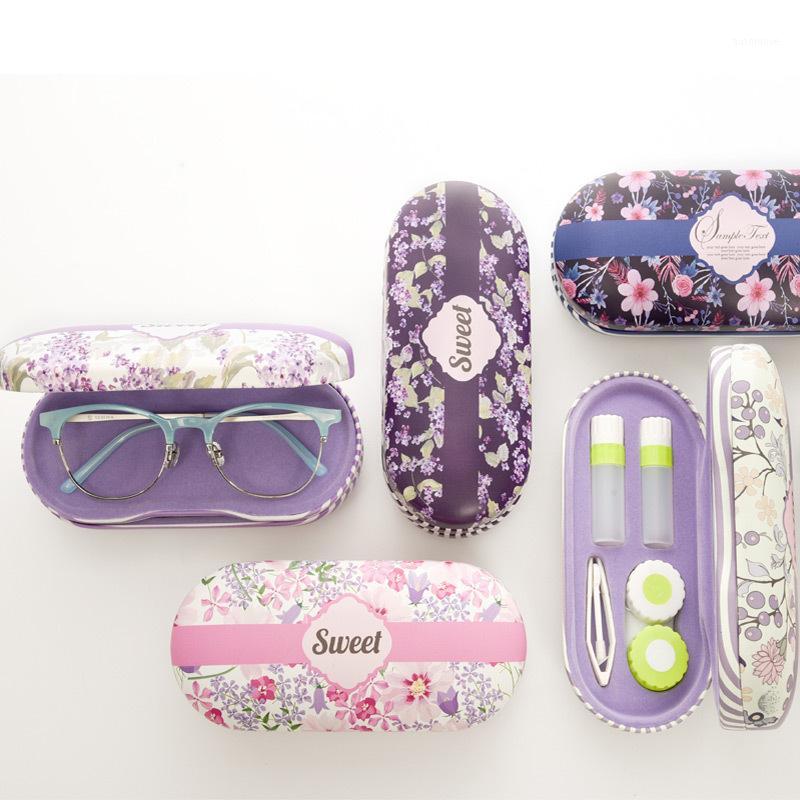 

High Quality Double Interlayer with Mirror Metal Contact Lens Case for Kit Box Dual Purpose Leather Flower Reading Glasses Case1