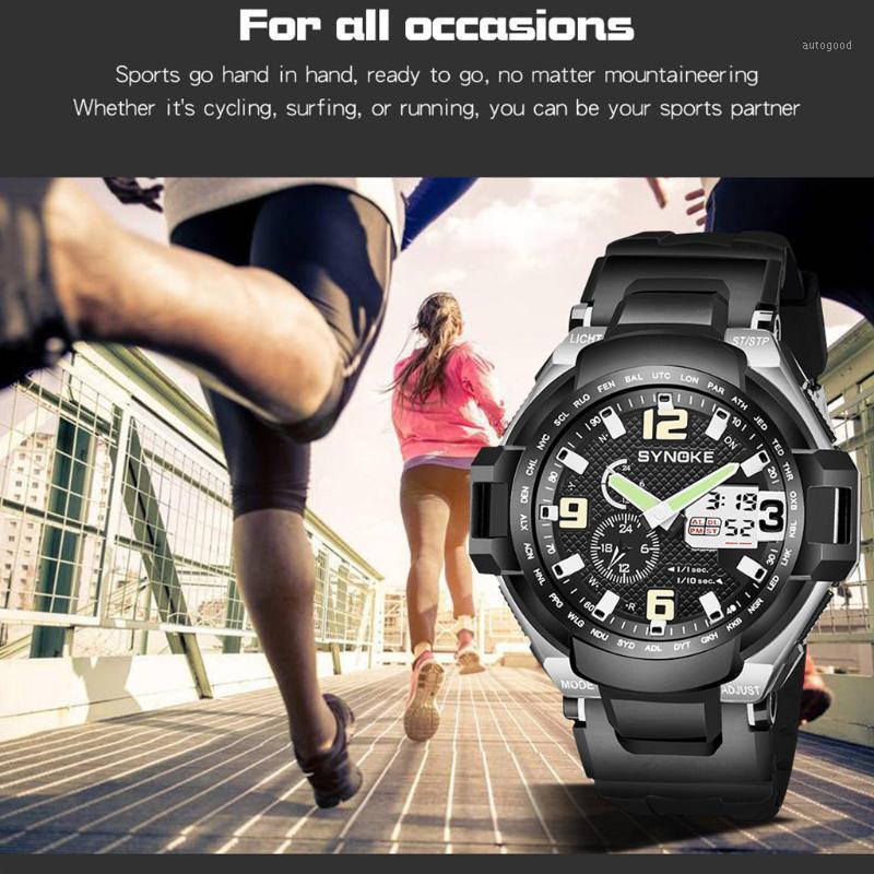 

Wristwatches Fashion Electronic Watch Sports Multi Function Men's LED Two Time Creative Digital Relogio Masculino1, Black