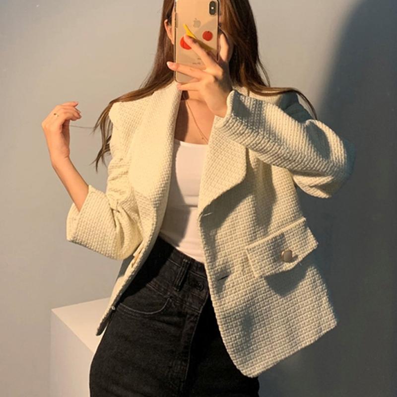 

Office Ladies Turn-down Collar Slime Blazers Women Single-breasted Long Sleeve Suit Jackets Female Outwear Elegant 2020 Spring, Black